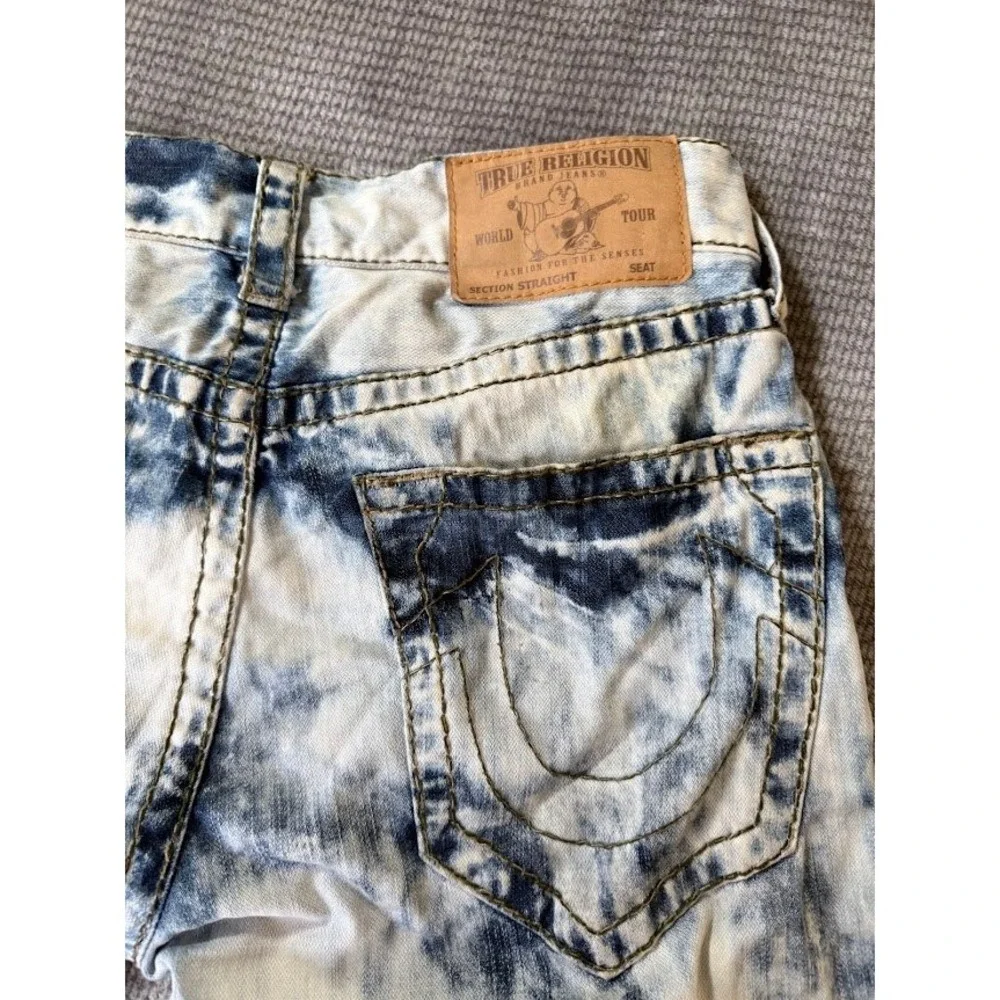 True Religion Mens Acid Wash Straight Leg Denim Jeans Blue White Size 30X33.